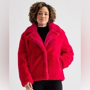 Liz Claiborne Bright Red Teddy Faux Shearling Jacket